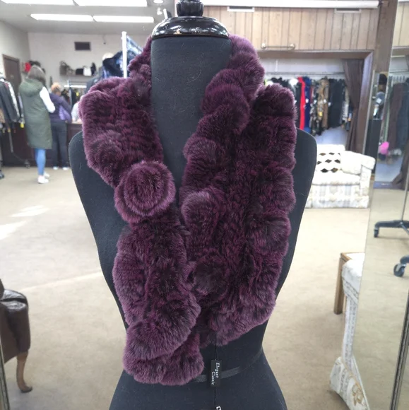 Purple Raspberry Rex Rabbit Fur Ruffle Scarf - Picture 3 of 3